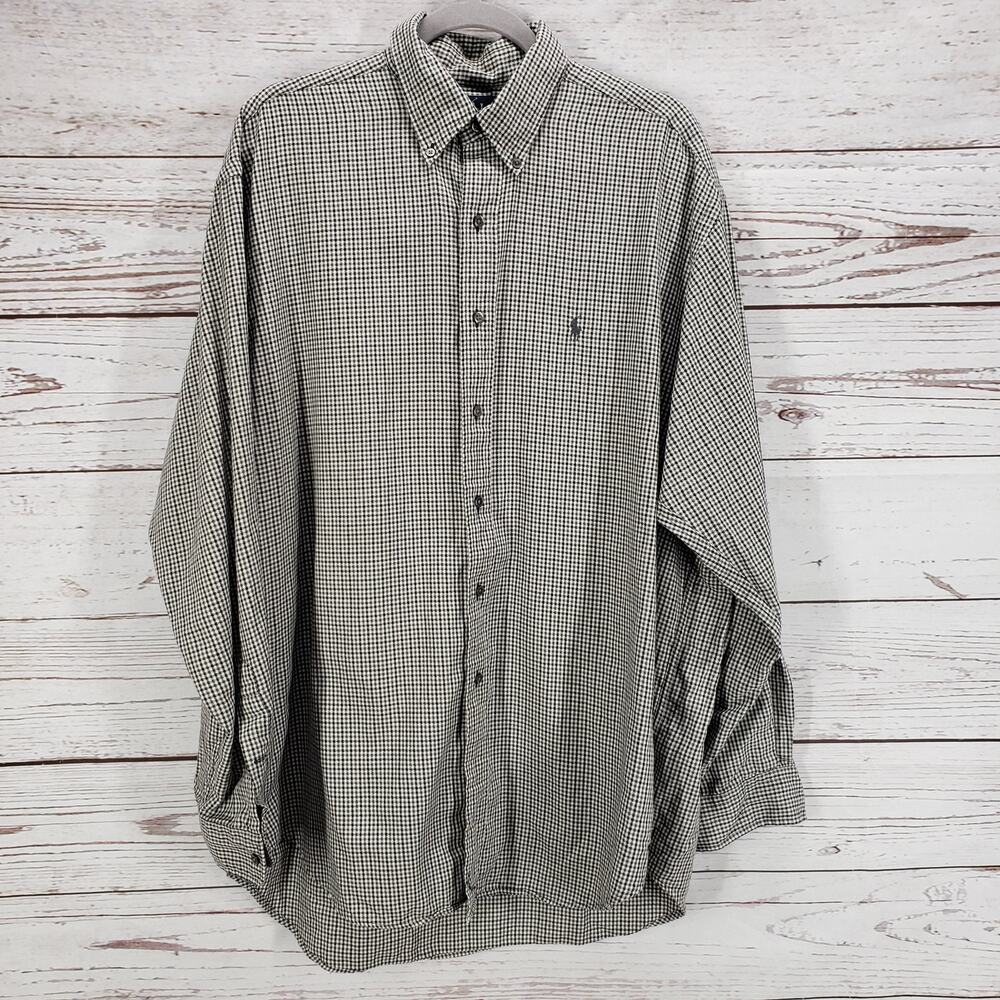Ralph Lauren Men's Black Gray 100%Cotton Blaire Long Sleeve Shirt Size Large